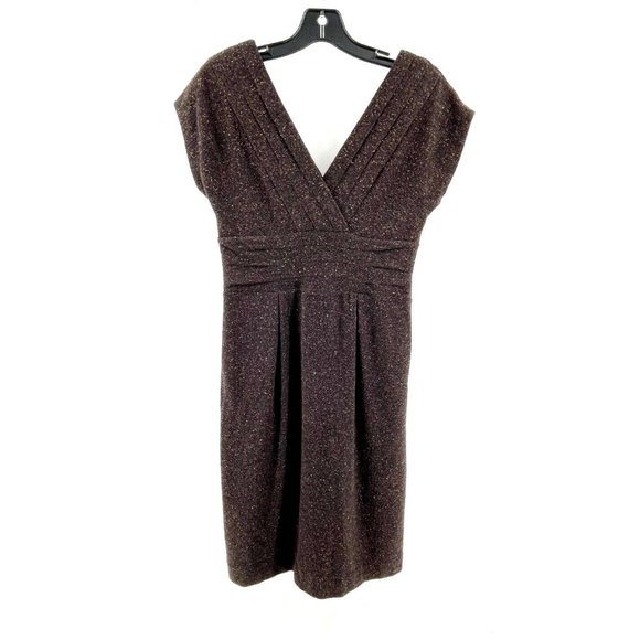 Banana Republic Silk Wool Blend Brown Tweed Sleeveless Pleated Career Dress 4P - Picture 1 of 14